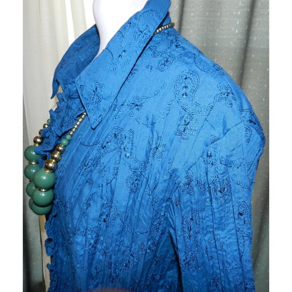 St Johns Bay size 3X deep teal green embroidred buttoned top plus size - Picture 4 of 7